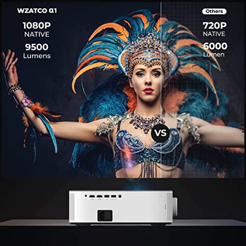 Image of WZATCO Alpha 1 Native 1080P Full HD 4K HDR | (Brightest 9600 lm, 840 ANSI) 6D Correction | Electronic Focus | Android 9, Certified Dolby, WiFi 6, BT 5.1 | Projector for Home, Outdoor, Office