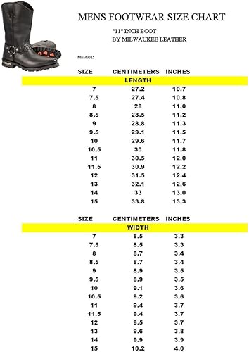 Miniatura 3 de Milwaukee Leather Botas de motocicleta estilo occidental de cuero negro clásico con arnés para hombre de 11 pulgadas MBM9015