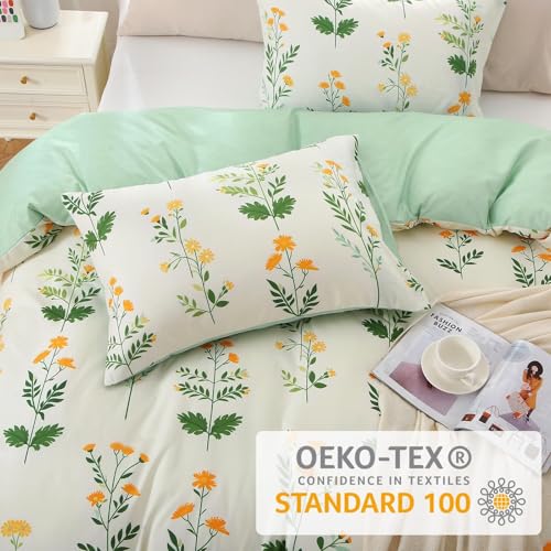 MUXHOMO Duvet Cover King Size, Reversible Floral Vintage Duvet Cover Set with Zipper Closure, 3 Pieces Botanical Patterns Soft Microfiber Bedding Set (90"x104", 2 Pillow Cases)