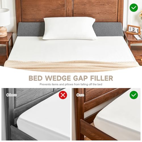 Image of IFNOW Queen Size(60 inchx7.5 inchx10 inch) Bed Wedge Pillow for Headboard, Mattress Gap Filler(0-8 inch), Bed Wedge for Gap Between Your Headboard and Mattress Dark Grey