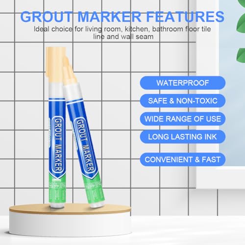 Flintronic Fugenstift, Fugen zur einfachen Anwendung, Fugenstift Fugenmörtel mit Ersatzspitze, Fugenstift in tönt zementäre Fugen ein, Fugen Reparatur Marker für Fliesen(6 Stück- Creme farben)