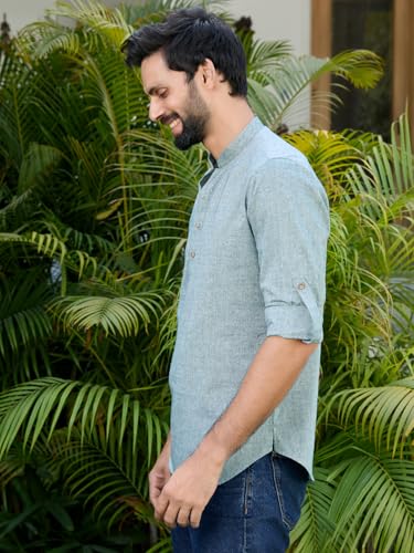 Image of See Designs Men's Roll-Up Sleeve Mandarin Collar Deluxe Cotton Solid Short Kurta (Pack of 2) - Festive Collection