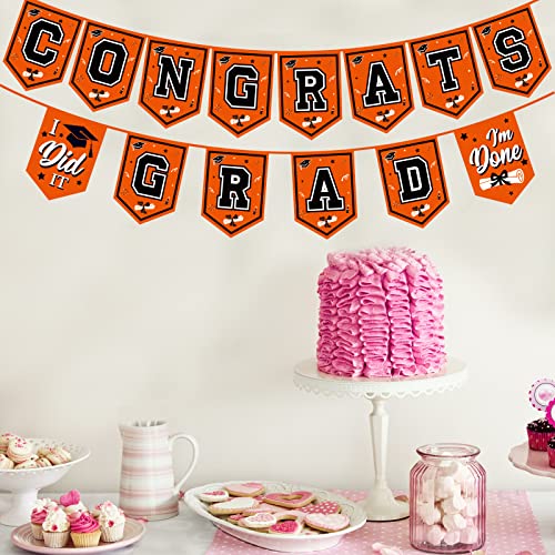 Image of 2026 Orange Graduation Banner - No DIY Required Party Supplies Decorations for College, High School (Orange and Black Congrats Grad)