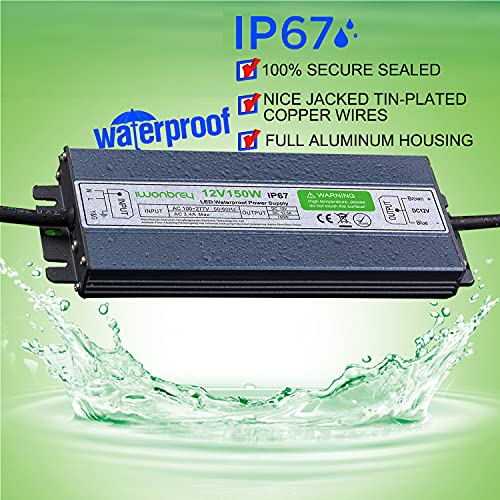 Image of LED Driver 150 Watts Waterproof IP67 AC 110-260V to 12V 12.5A Low Voltage Transformer Outdoor Ultra Thin Power Supply Adapter for LED Strip,Landscape Lighting Project, and Any 12V LED Lights