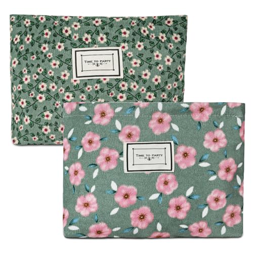 aucuu Neceser Maquillaje Floral para Mujer, 2PCS Bolsas de Cosméticos de Tejido de Pana con Cremallera, Neceser Portátil, Multifunctional Organizador para Viaje