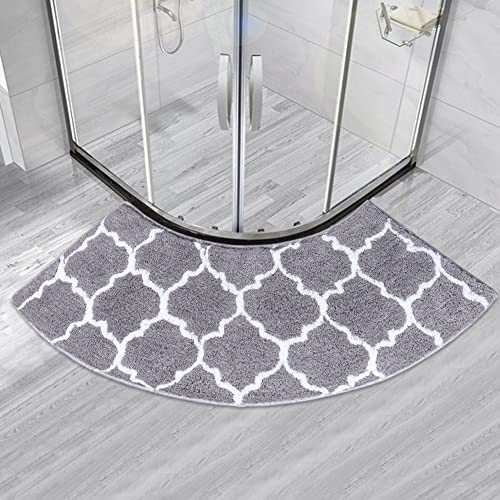 MOTT 50 Semi-Circular Bath Mat for Quadrant Shower Cubicle,Anti-Slip Bathroom Carpet Rugs Shower Mat,Fan-Shaped Foot Pads,Curved Shower Mat for Hotel, Grey Pattern, 45x100cm