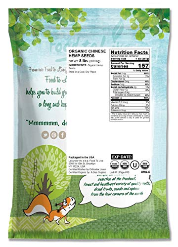 Food to Live Organic Hemp Seeds, 8 Pounds â Non-GMO Raw Hearts, Hulled, Shelled, Kosher, Vegan, Bulk, Low Carb, Low Sodium, Good Source of Protein & Iron, Great for Oatmeal, Product of China - Image 3