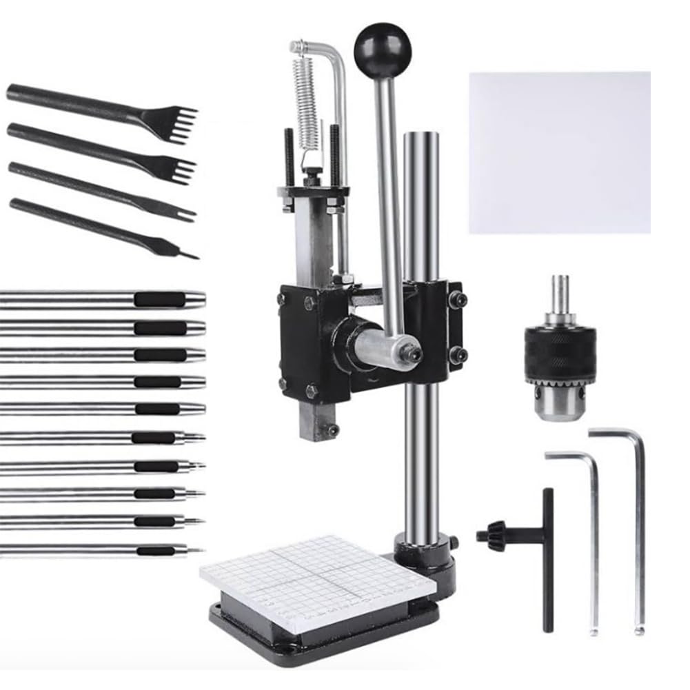 QXRSOP Leather Hole Puncher Hand Punching Machine Manual Press Puncher Arbor Press Leather Stamp Press Punch Tools for DIY Leather Craft with Punch Tools Chuck PP Plate Aluminum Plate
