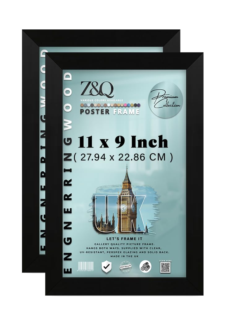 Z&Q Matt Black Pack Of 2 Mdf Wood 11 X 9 Inch Poster/Picture Frame | Ideal For Wall Gallery (27.94 X 22.86 Cm) Frame For Art And Home Décor [ ]