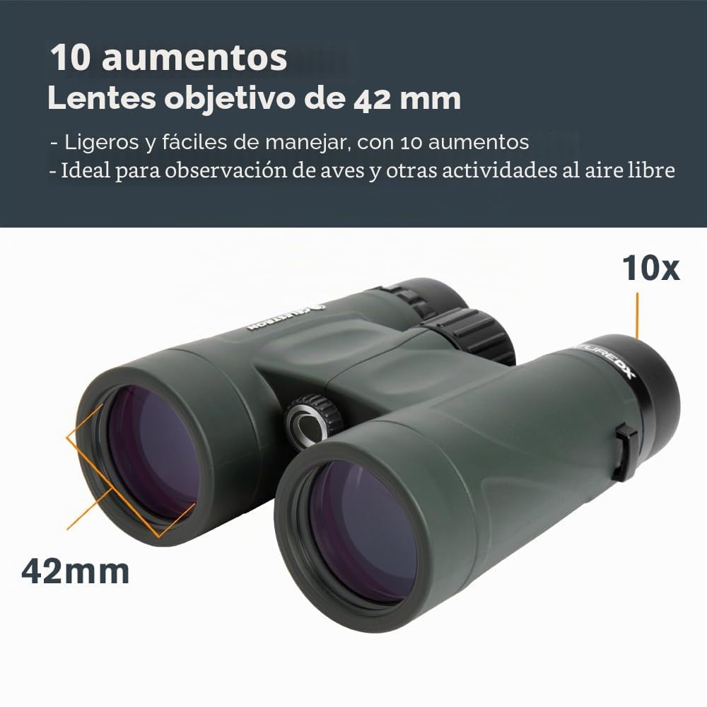 Celestron 71333 Nature DX de 10 x 42 mmPrismáticos Celestron 71333 con Lente Multicapa, Cristal de Prisma BaK-4 y Funda de Transporte, Verde