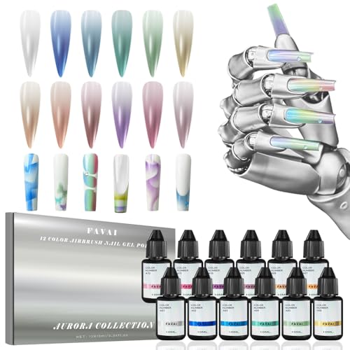 FAVAI Iridescent Metallic Airbrush Gel Nail Polish 12 Colors, HEMA