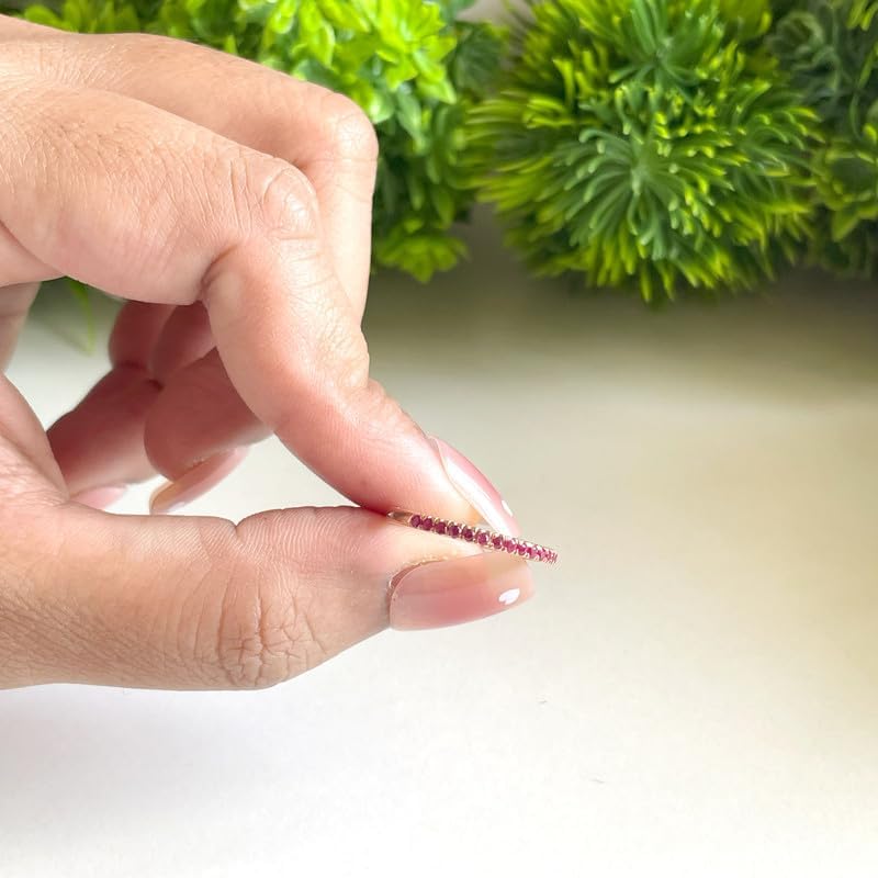 Red Ruby Half Eternity Wedding Band For Women, 14k Gold Finish Ruby Wedding Band, Ladies Half Eternity Ring