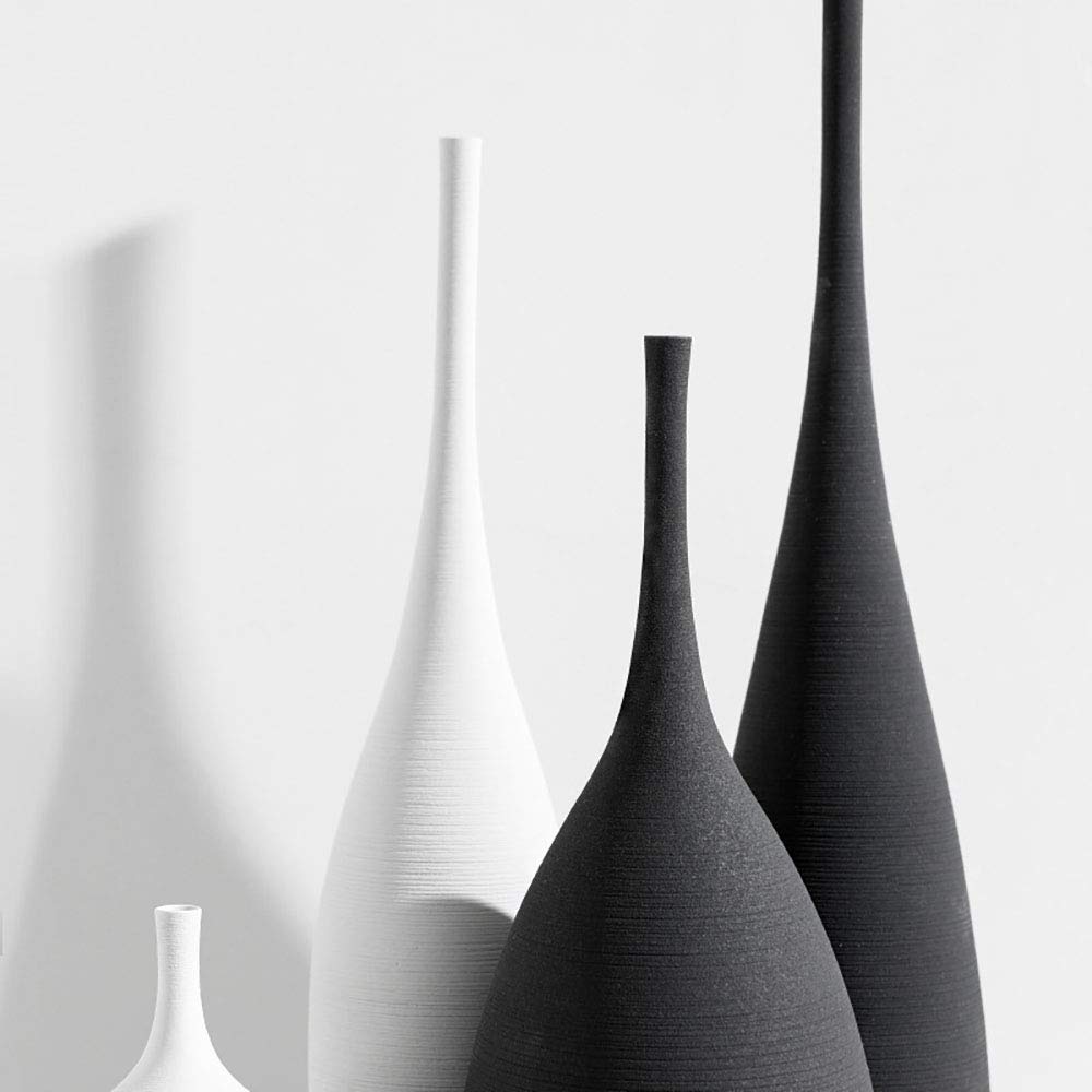 Weiß Schwarz Keramik Vase Set, Modern Minimalist Ornaments Wohnzimmer Wohnkultur Dekoration,Set 4(D+E)