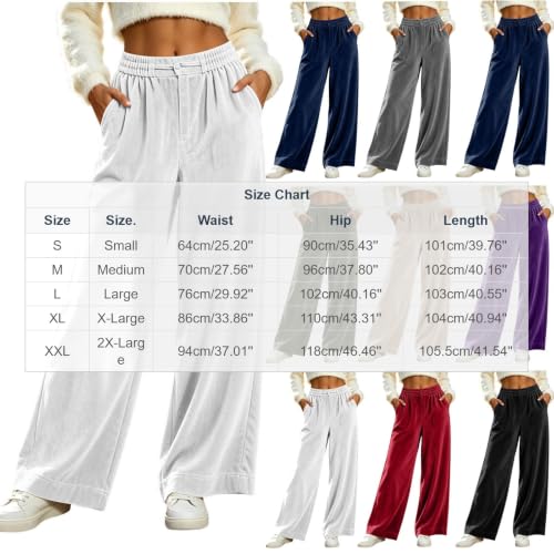Velvet Pants Women Wide Leg Pleated Pull On Trousers with Pockets Casual - image 5