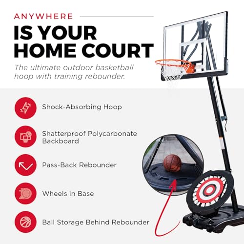 IE Sports Portable Basketball Hoop w/ 50" Backboard & Rebounder, 7.5-10 Ft Adjustable Height - Outdoor Basketball Equipment for Backyard, Driveway, and Garage - Thumbnail 3