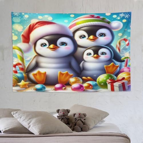 Décoration murale pingouin tissu grand format contre mur vide