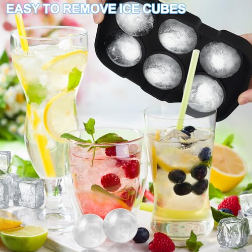 2 Pezzi Ghiaccio Stampo 6 Scomparti 5CM, Cubetti Ghiaccio Silicone Grande con Coperchio, Quadrato e Sferico Stampi per Ghiaccio, Senza BPA, per Whisky Cocktail Succo e Alimenti per Bambini - immagine 5