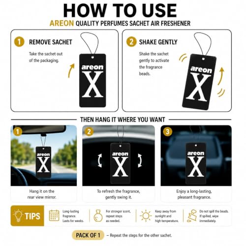 Image of AREON X XV02 Hanging Best Car Air Freshener Black Crystal Scent, Paper Hanging Ornaments, Long Lasting Scent for Car or Home 12 Pack