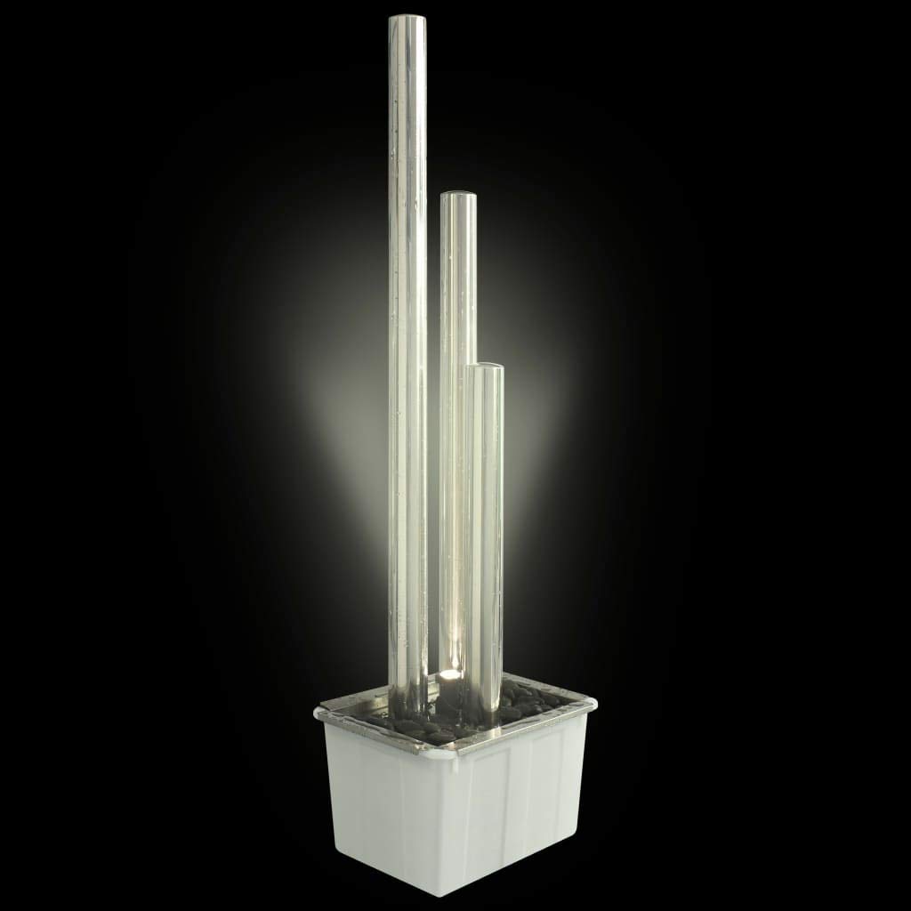 Gartenbrunnen, Edelstahl 304 mit LED warmweiß und Pumpe 2500 L/h, 48 x 34 x 153 cm, für Terrasse und Garten