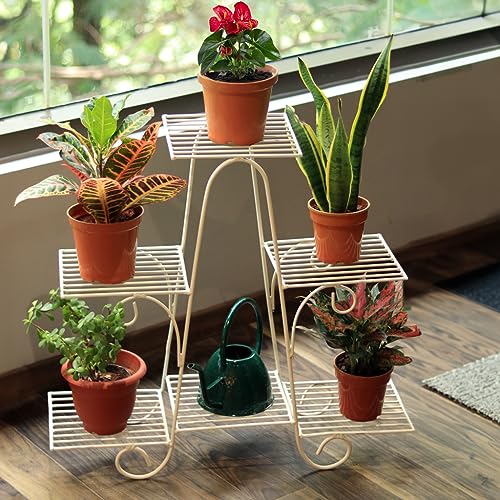 TrustBasket Marvel Planter Stand (Ivory) | Metal Pot Stand for multiple plants | Indoor/Outdoor | For Balcony, Living Room Decor | For 6 Planters TrustBasket Marvel Planter Stand (Ivory) | Metal Pot Stand for multiple plants | Indoor/Outdoor | For Balcony, Living Room Decor | For 6 Planters