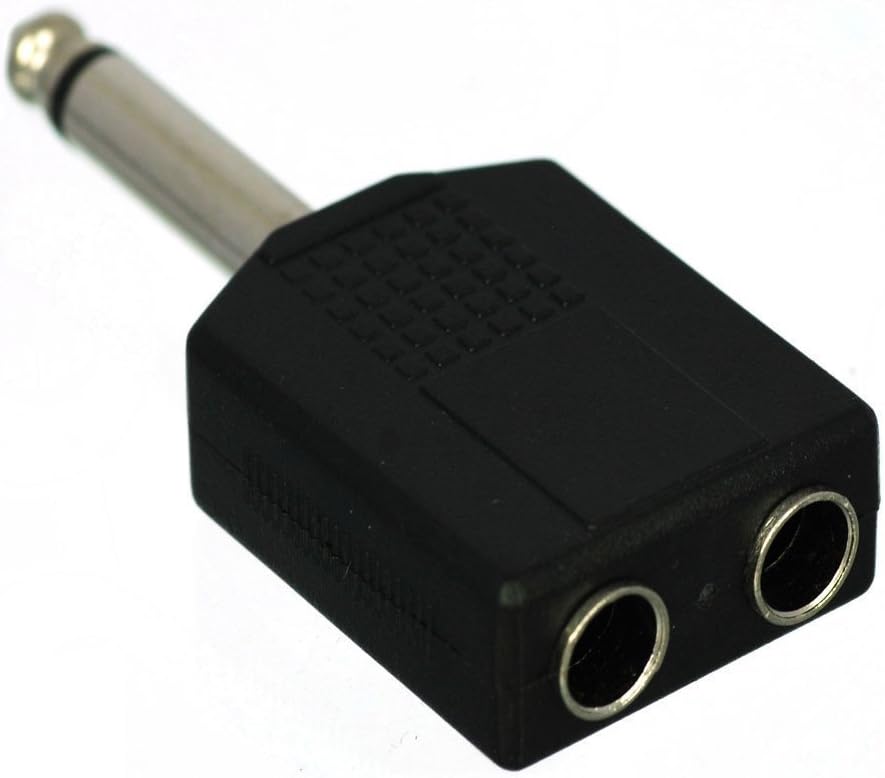 CESS 6.35mm 1/4 Inch Mono Male to 2 Female Splitter Adapter - 1/4 TS Male to Dual TS Female (2 Pack)