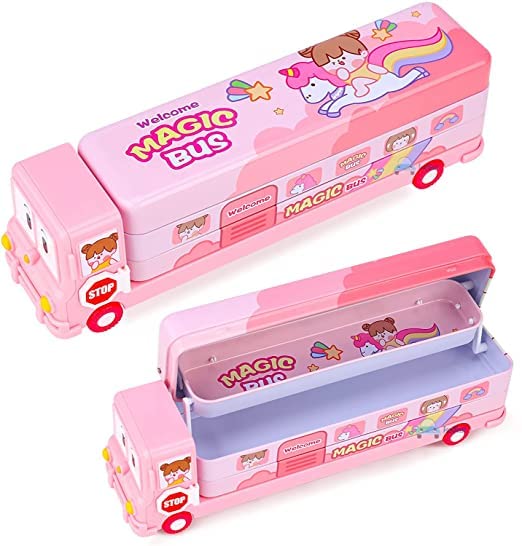 Fiddlys Stylish School Bus Geometry Box with Wheel for Kids 3+ Years (Pink) (B09JC3N2LY) Amazon Price History, Amazon Price Tracker