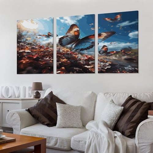 Toile murale papillons colorés triptyque vertical pour bureau - 3