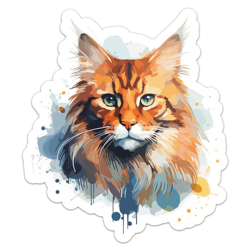 Generic Colorful Watercolor Maine Coon Cat Sticker - Vinyl Waterproof Decal for Car, Laptop, Wall, Window, Water Bottle, Bumper Sticker Size - 6''