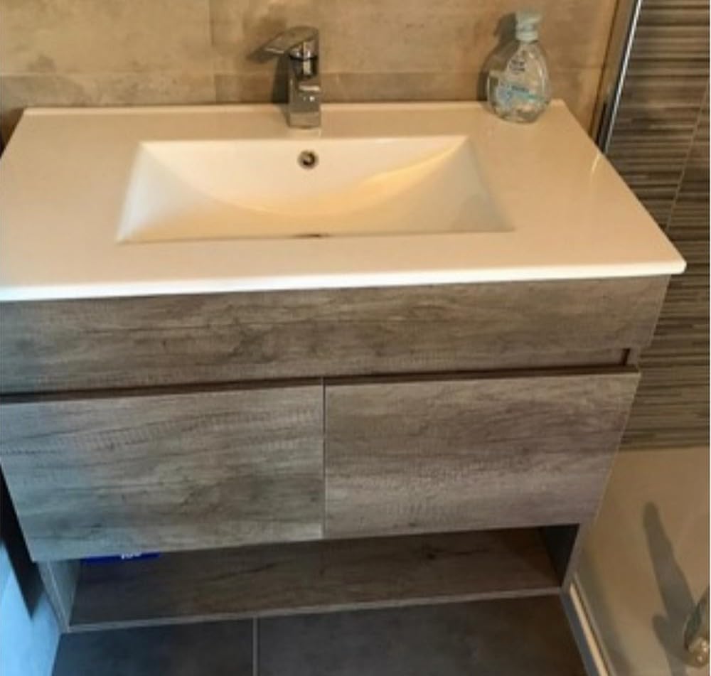 Bagno Italia Mobile bagno sospeso 80 cm Rovere Nordik con lavandino specchio arredo moderno sospeso mobili