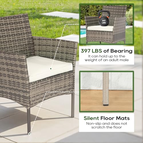 Image of FDW 3-Piece Patio Furniture Set | Gray & Khaki | Outdoor Wicker Furniture