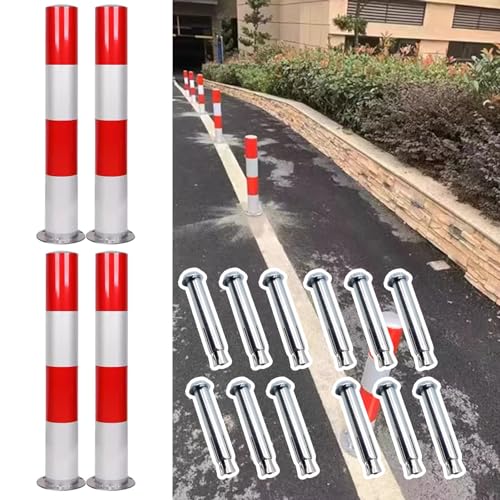 Galvanized Steel Traffic Bollards - 40/60/75cm Durable Safety Posts for Driveway and Parking Lot Barriers(4 Pcs 8.9x60cm/3.5x23.6inch)