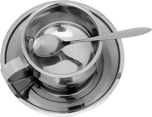 Miniatura 4 de Dadamong Juego de tazas de café de acero inoxidable aisladas, taza de café de doble pared con platillo y cuchara, taza de té de café café café café