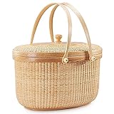 【Canastas de picnic】: Canasta de picnic tejida de buen tamaño para acampar, hacer caminatas, hacer picnics y pasear en bote: Largo 12 "; ancho 8.5"; altura 8.2 ".