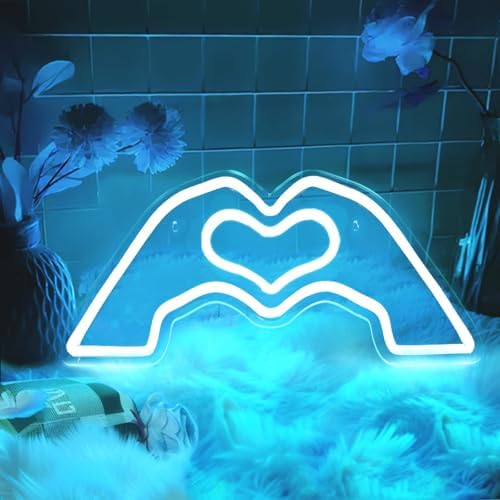 Heart Hands Neon Sign, Wall Art LED Neon Sign Lights with Dimmable USB Charge, Heart Lights Music Singer Fans Merch Gift for Bedroom Bar Party Birthday Wedding Christmas Decoration (Blue)