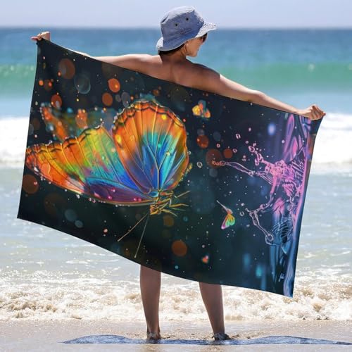 Serviette de plage séchage rapide Rainbow Butterfly drap compact 130x80cm