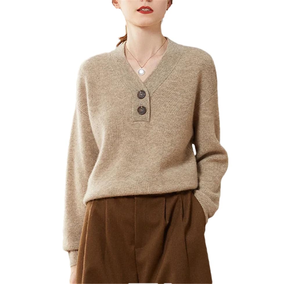 Autunno Inverno Donna Cashmere V-collo Maglione Solido Casuale Caldo Pullover Magl