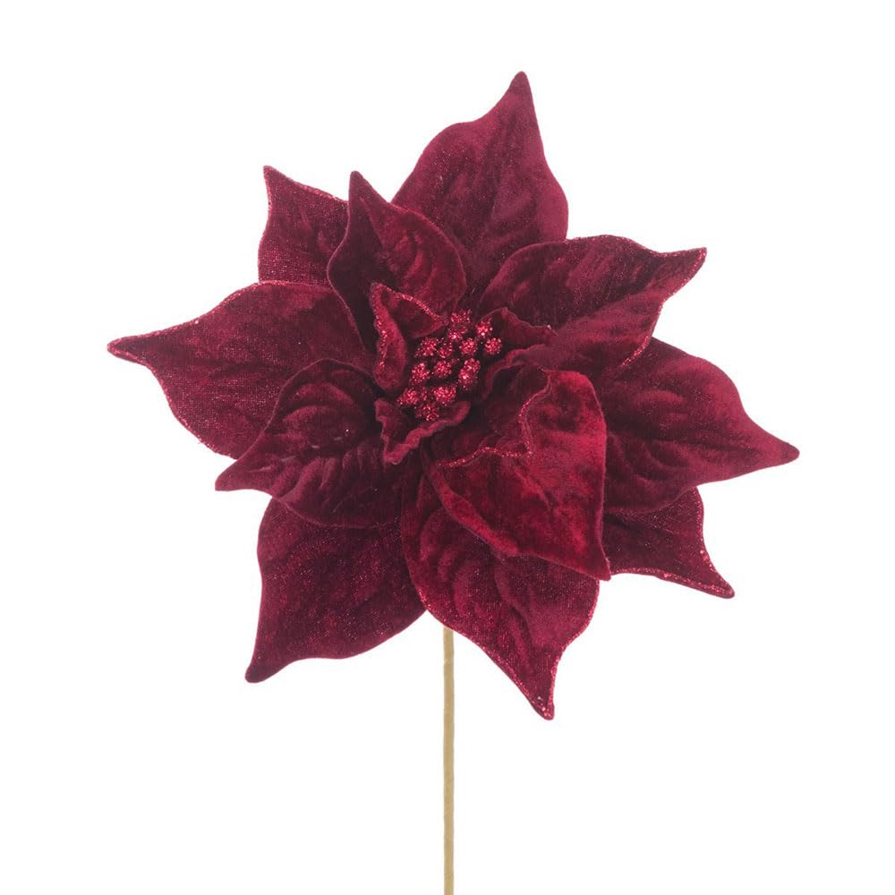 Floristrywarehouse Maroon Velvet Luxe Poinsettia Flower Pick Decoration 50Cm/20 Inches Tall Burgundy