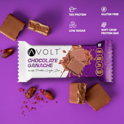 Image of Avolt Chocolate Ganache Protein Bars with 15g Protein | Pack of 3 x 50g each | High Energy Wafer Bars, No Added Sugar, Guilt-Free Indulgence for Healthy Snacking, Tasty and Crunchy Bar