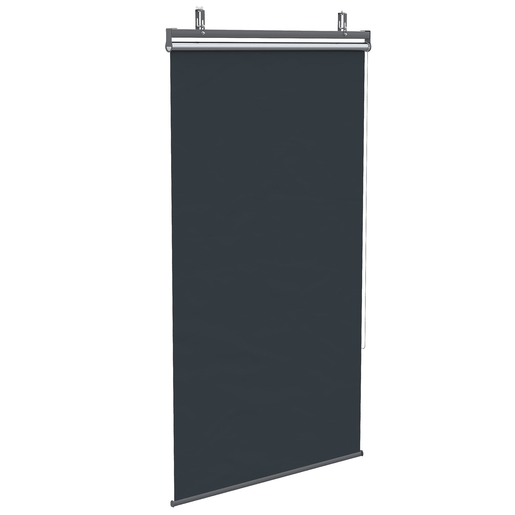 Outsunny Store Extérieur Vertical Rétractable 124L x 222H cm Gris Foncé | Manuel, Store Pare-Soleil Enroulable, Installation sans Perçage, Alu., Polyester Haute Densité