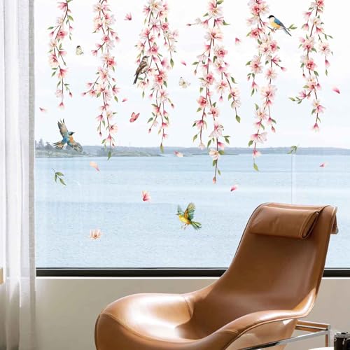 Supzone Summer Hanging Vine Flower Window Stickers Pink Flor