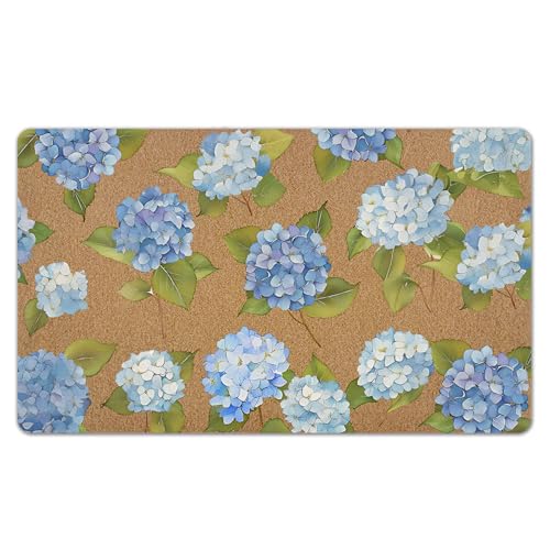 KFXHANGD Blue Hydrangea Floral Door Mat Hydrangea Flower Decorative Front Door Mat Outside Entrance Blue Hydrangeas Artificial Coir Doormat Rugs for Indoor Porch Patio Entryway Entry 17x30 in