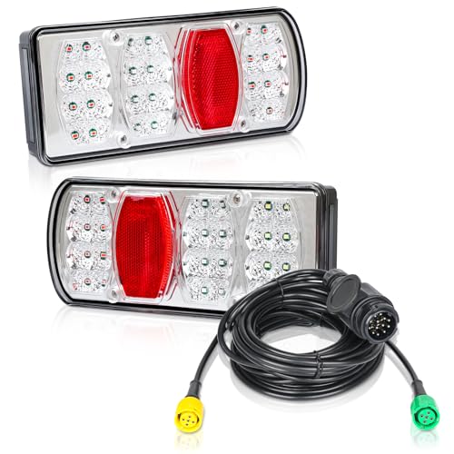 TEOV 12V LED Anhänger Rücklicht Set, E-Geprüfte 13-Pin Stecker Rücklicht Anhängerbeleuchtung, mit 5M Kabel, für Anhänger Wohnmobile Transporter