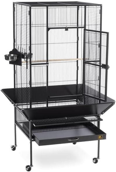Bird Cage with Playtop - Large Parrot Habitat & Stand Black Hammertone