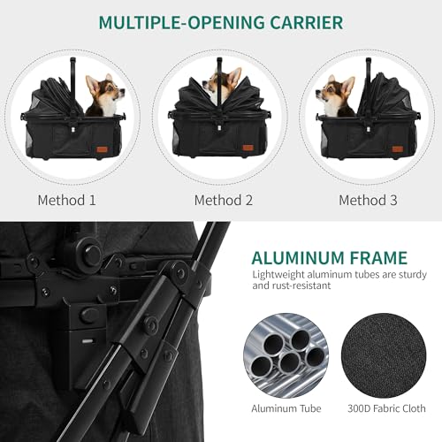 YITAHOME Hundewagen für Kleine Hunde, Hundewagen 3 in 1 Hundebuggy Bis 15.9kg, Klappbar, Hundebuggy Kleine Hunde, Hunde Buggy, katzenwagen, Faltbar Hund Kinderwagen, Tragbarer Kinderwagen (Schwarz)