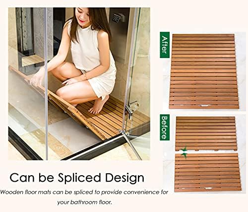 Non-Slip Wood Bath Mat,Teak Wood Bath Shower Mat Non Slip Waterproof Indoor Outdoor Floor Mat Wide Slats Rectangular Bathtub Mat (50cm×80cm)
