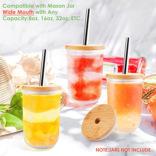 Trusber 4 Pack Reusable Bamboo Wide Mouth Drinking Lids With Straw Hole And Straw For Mason Jar (Jar Not Included) #TOP6