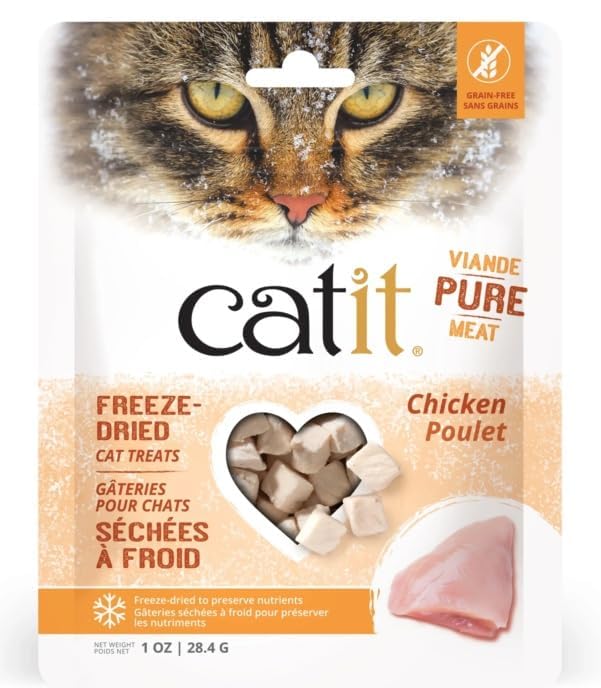 Catit Freeze-Dried Nutritional Treats: All-Natural, No Artificial Flavors, Suitable for All Cat Breeds and All Life Stages - Chicken Flavour 28 G