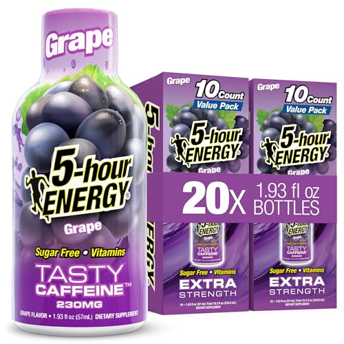 5-hour ENERGY GRAPE Flavor, 20 Count, 1.93 Fl Oz Energy Shot, Extra Strength, Amino Acids, B Vitamins, Sugar Free and Zero Calories