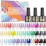 SHOWNAIL 39 Pcs 8ml Esmalte Semipermanente, 36 Colores Pintauñas Semipermanentes Remojo con Base, Top Coat Brillante y Mate, Esmalte de Uñas Semipermanentes Popular de Nneón Rojo Pastel Para Verano