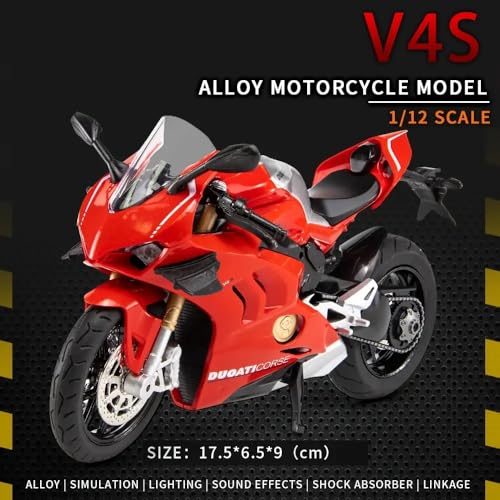 Image of FEXXA Police Motorcycle Toy - Pull Back Motorcycle Toys, Tiny Gift with Music Lighting, Latte Motorcycles Toy for Kids Boys Age 3-8 Year Old [NEW] (1:12 Ducati V4S-RED)